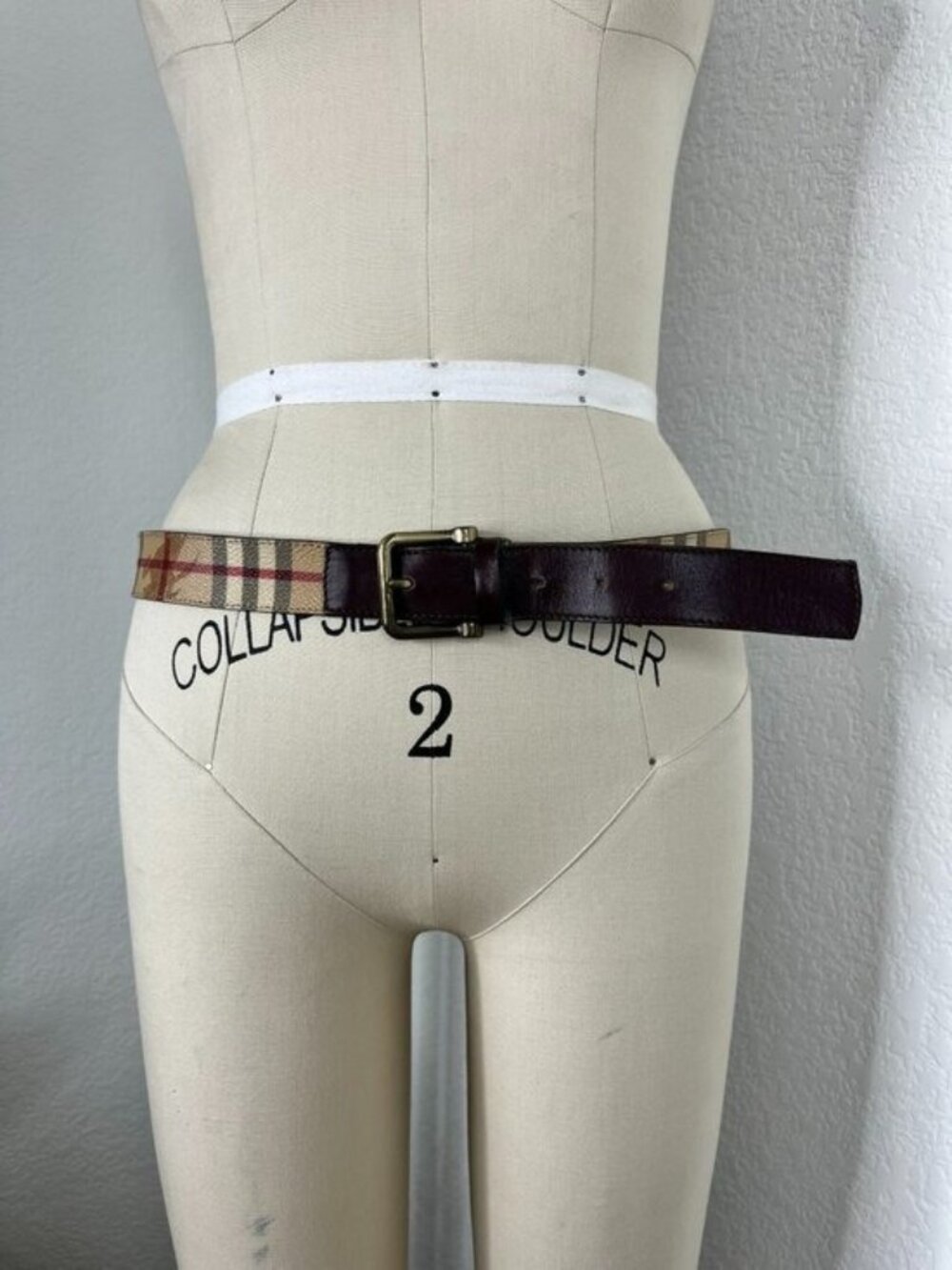 Burberry Haymarket Nova Check Pattern Plaid Belt Brass Buckle